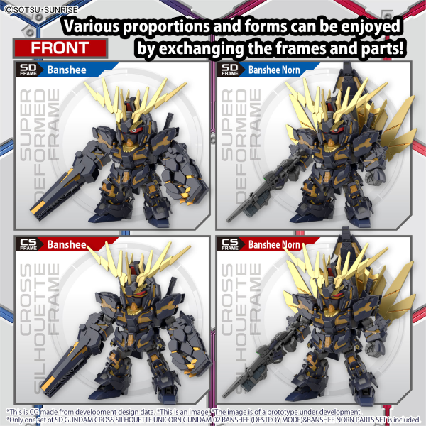 BANDAI Hobby SD GUNDAM CROSS SILHOUETTE UNICORN GUNDAM 02 BANSHEE (DESTROY MODE) & BANSHEE NORN PARTS SET