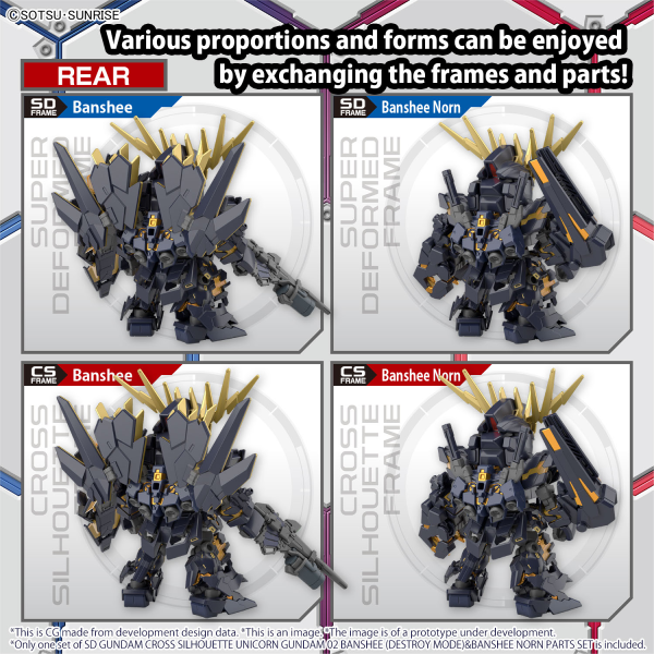 BANDAI Hobby SD GUNDAM CROSS SILHOUETTE UNICORN GUNDAM 02 BANSHEE (DESTROY MODE) & BANSHEE NORN PARTS SET