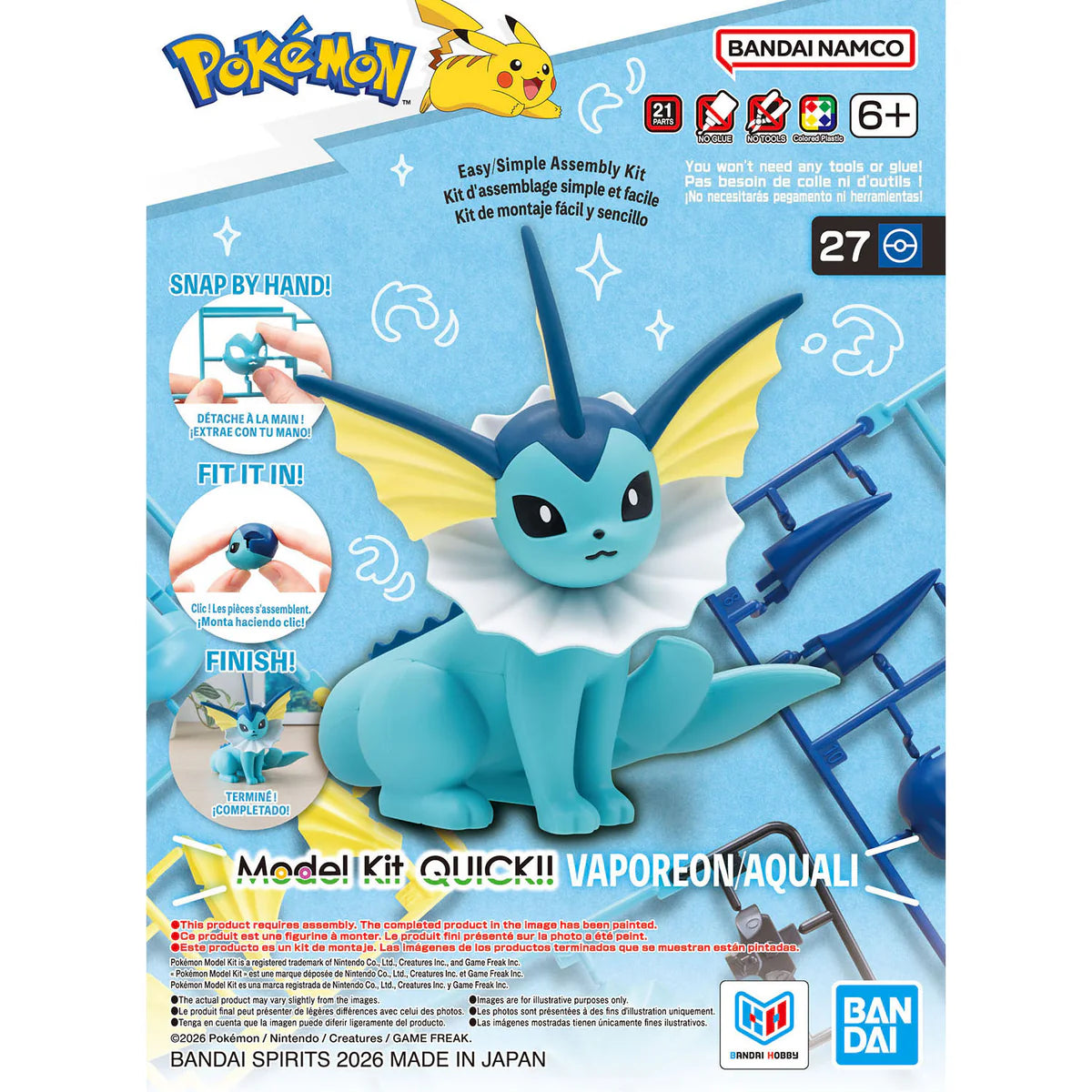 Bandai Pokemon Vaporeon 27 Quick Model Kit